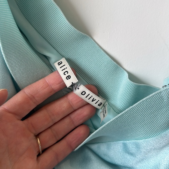 Alice + Olivia Dora Asymmetrical Off The Shoulder Dress in Powder Blue - Picture 5 of 6